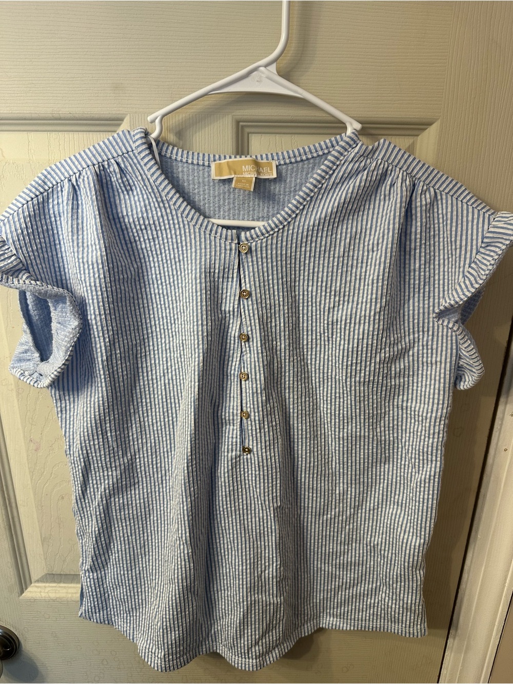 Michael Kors Blue Stripe Short-Sleeve Henley Shirt